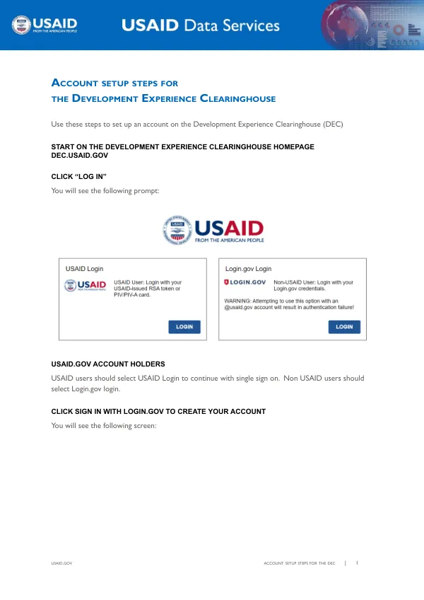 Account Setup Steps for the Development Experience Clearinghouse