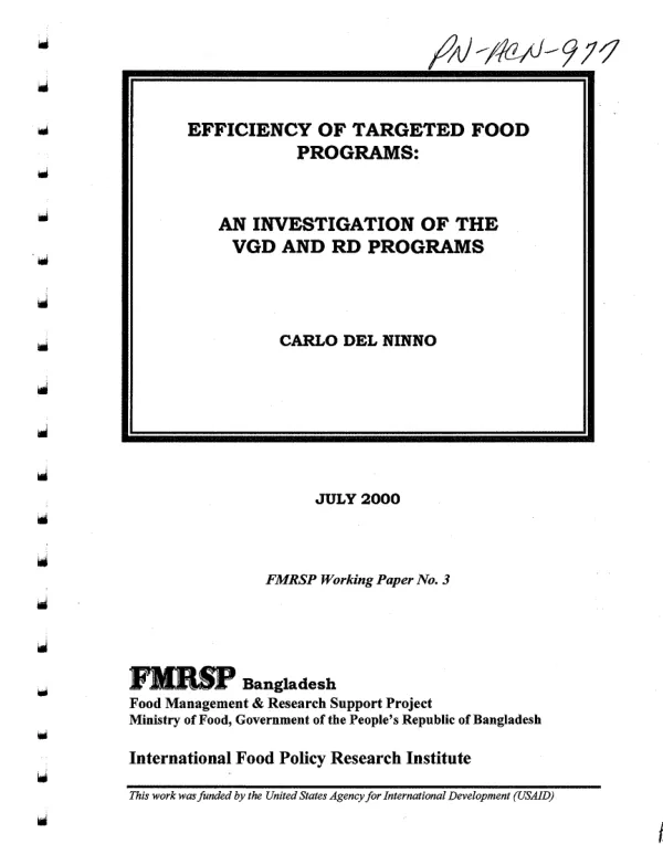 Efficiency of targeted food programs : an investigation of the VGD [vulnerable group development] and RD [rural development] programs