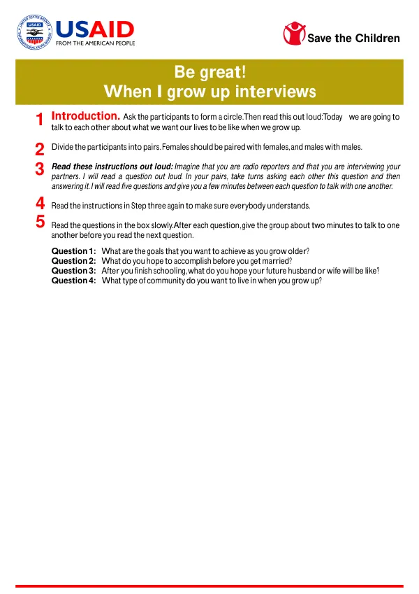 Be Great! When I Grow Up Interviews