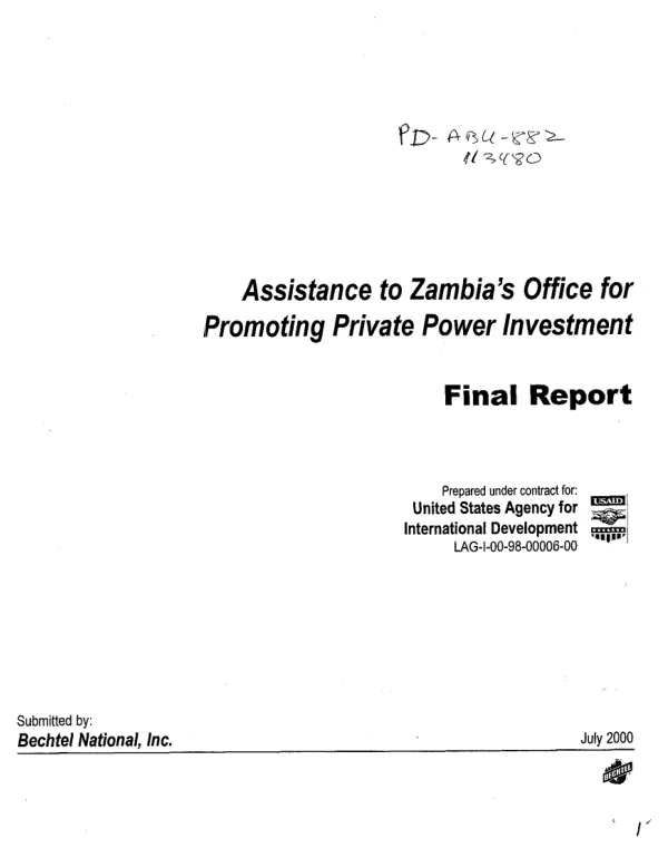 Final report : assistance to Zambia"s Office for Promoting Private Power Investment -- task 7 : project summary report