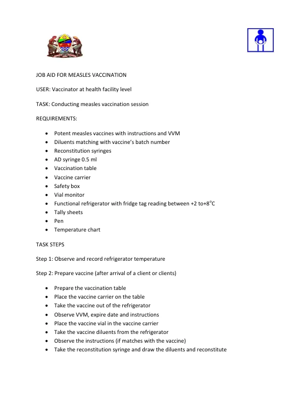 JOB AID FOR MEASLES VACCINATION