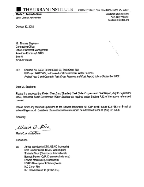 Local government water services project : project year 2 -- quarterly task order progress and cost report no. 8 : July-September 2002 [-- Indonesia]