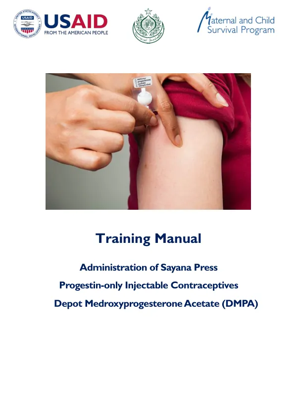Training Manual: Administration of Sayana Press Progestin-only Injectable Contraceptives