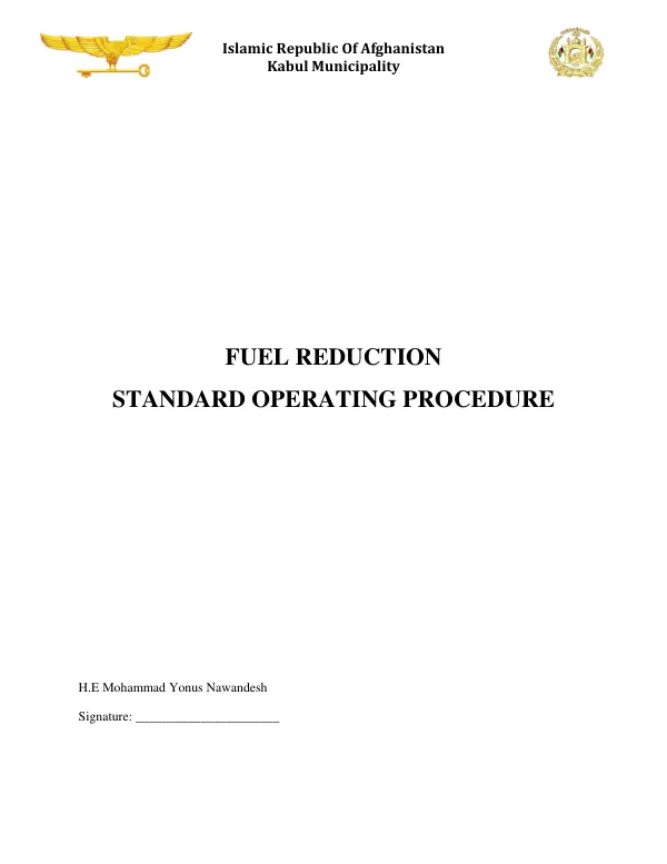 KABUL MUNCIPALITY STANDARD OPERATING PROCEDURE FOR FUEL REDUCTION