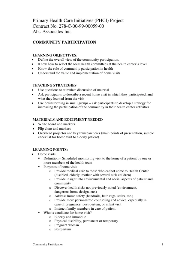 Primary Health Care Initiatives (PHCI) Project