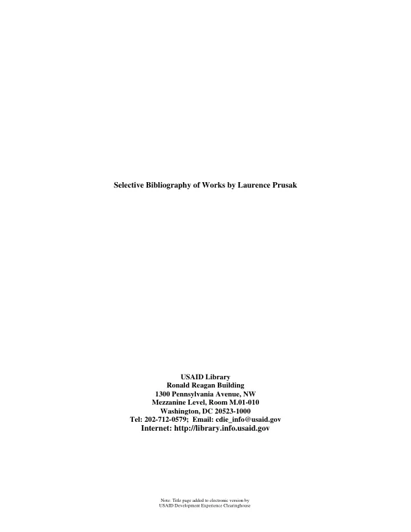 Selective Bibliography of Works by Laurence Prusak