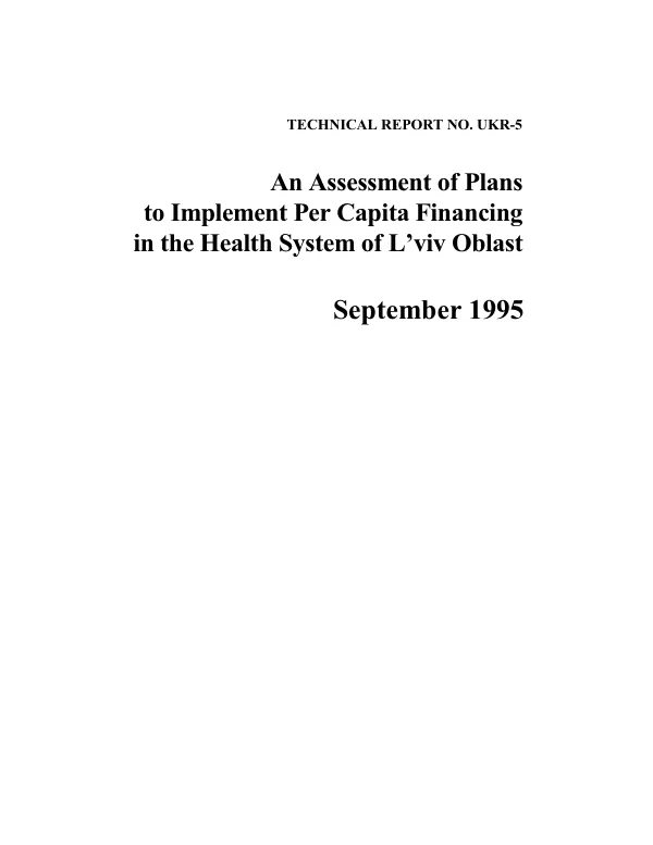 An Assessment of Plans to Implement per Capita Financing in the Health System of L'viv Oblast
