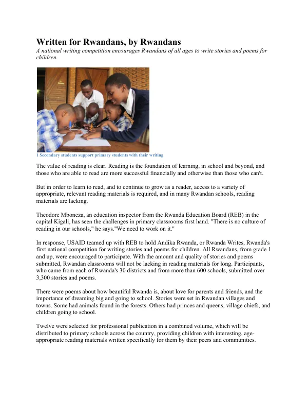 Andika Rwanda: Rwanda Writes, Rwanda's First National Writing Competition for Children