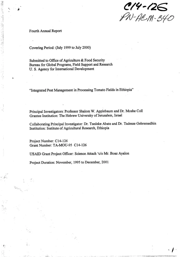 Fourth annual report covering period July 1999 to July 2000 : integrated pest management in processing tomato fields in Ethiopia