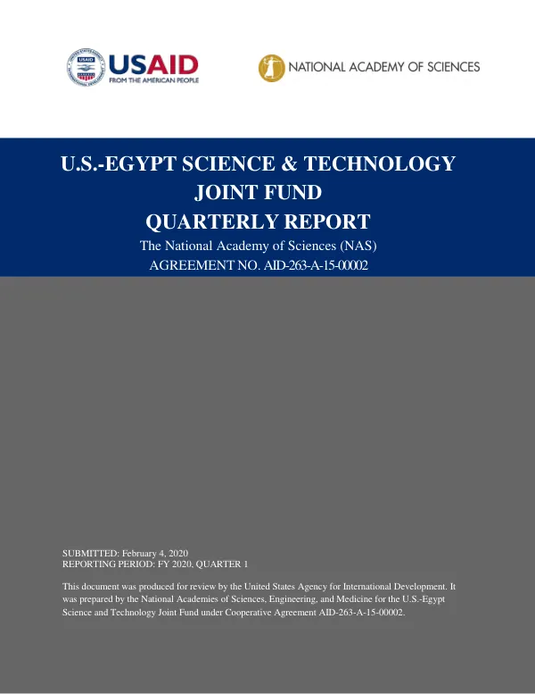 U.S.-Egypt Science & Technology Joint Fund Quarterly Report