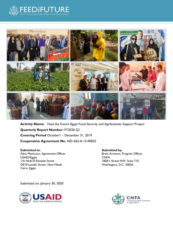 Feed the Future Egypt Food Security and Agribusiness Support Project Quarterly Report FY2020 Q1