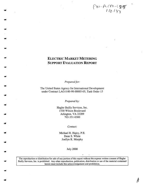 Electric market metering support evaluation report