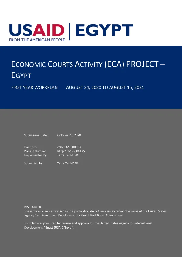 Economic Courts Activity (ECA) Project – Egypt: First Year Workplan
