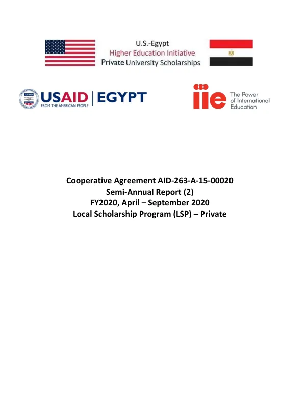 Local Scholarship Program FY2020 Semi-Annual Progress Report 2 (April – September 2020)