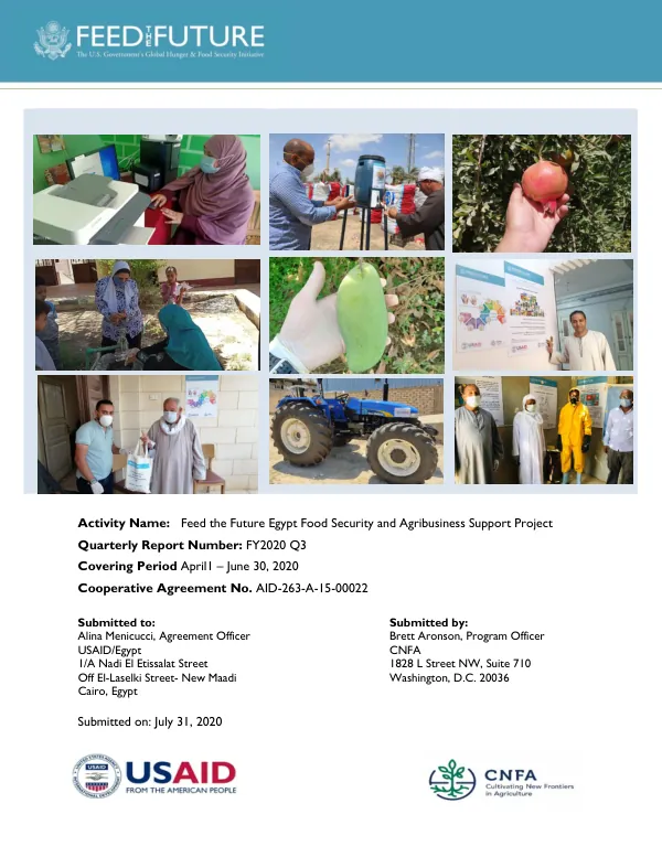 Feed the Future Egypt Food Security and Agribusiness Support Project Quarterly Report Number FY2020 Q3