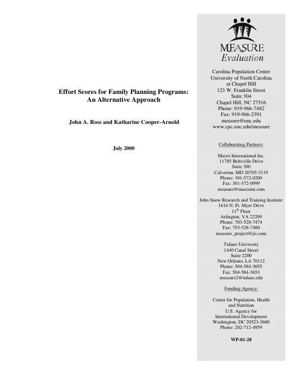 Effort scores for family planning programs : an alternative approach
