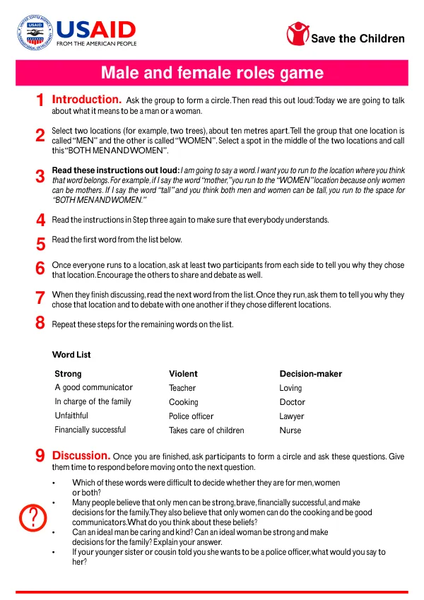Male and Female Roles Game