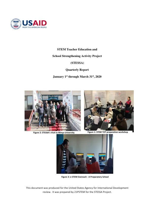 STEM Teacher Education and School Strengthening Activity Project (STESSA) Quarterly Report January 1st through March 31st, 2020
