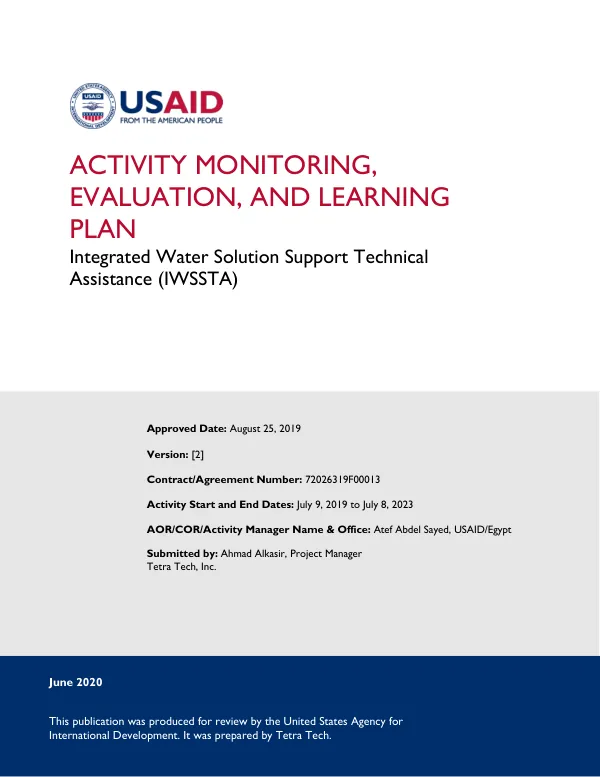 Activity Monitoring, Evaluation, and Learning Plan - Integrated Water Solution Support Technical Assistance