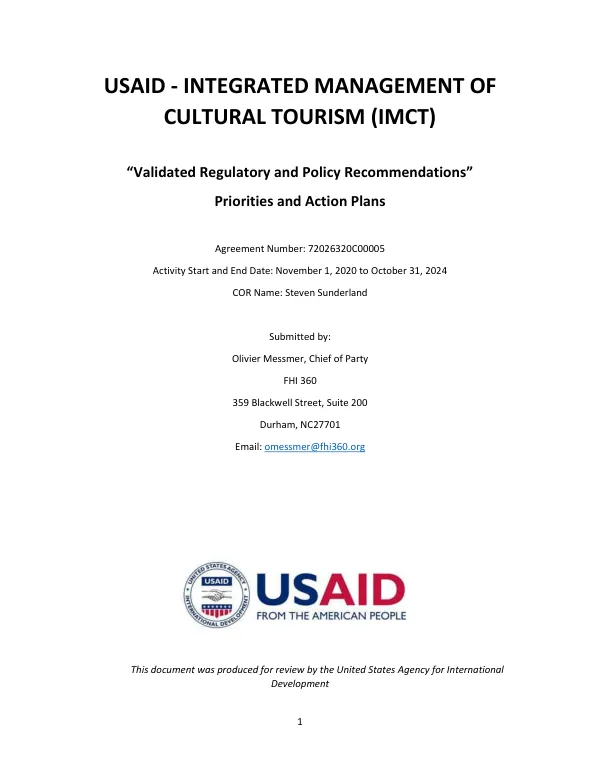 USAID - INTEGRATED MANAGEMENT OF CULTURAL TOURISM (IMCT)