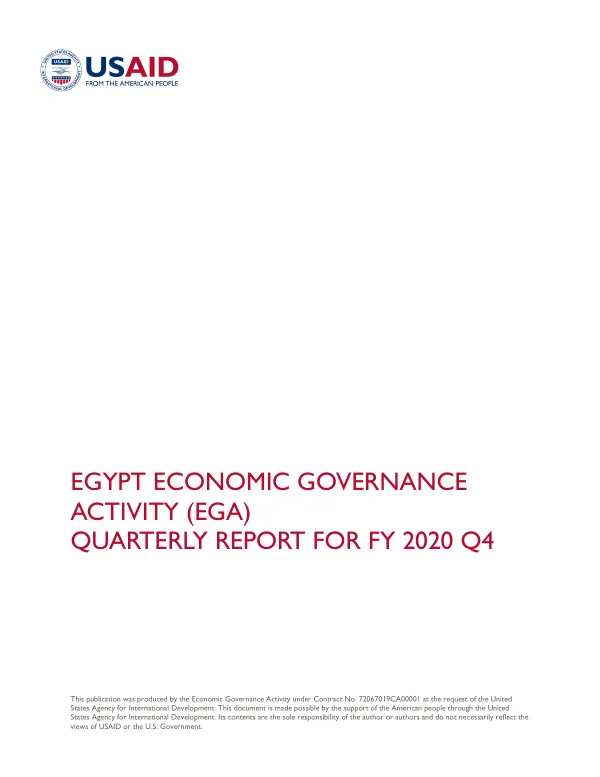 Egypt Economic Governance Activity (EGA) FY2020 Q4 Quarterly Report