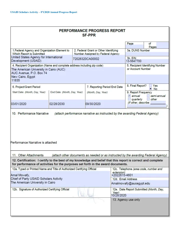 USAID Scholars Activity – FY2020 Annual Progress Report