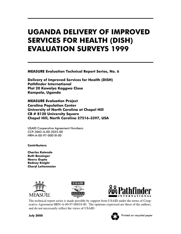 Uganda delivery of improved services for health (DISH) evaluation surveys 1999