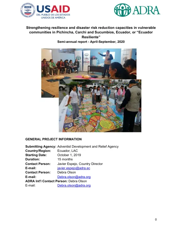 Strengthening Resilience and Disaster Risk Reduction Capacities in Vulnerable Communities in Ecuador