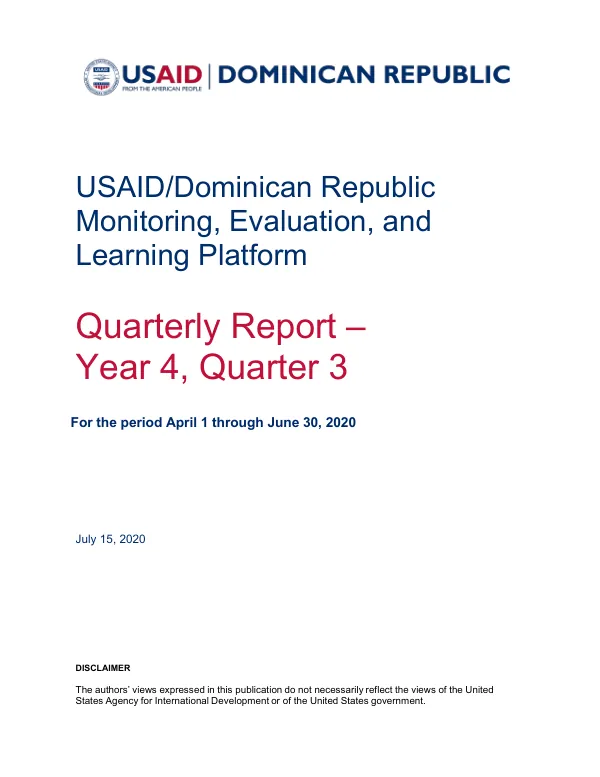 USAID DR MEL Quarterly Report Year 4 Quarter 3