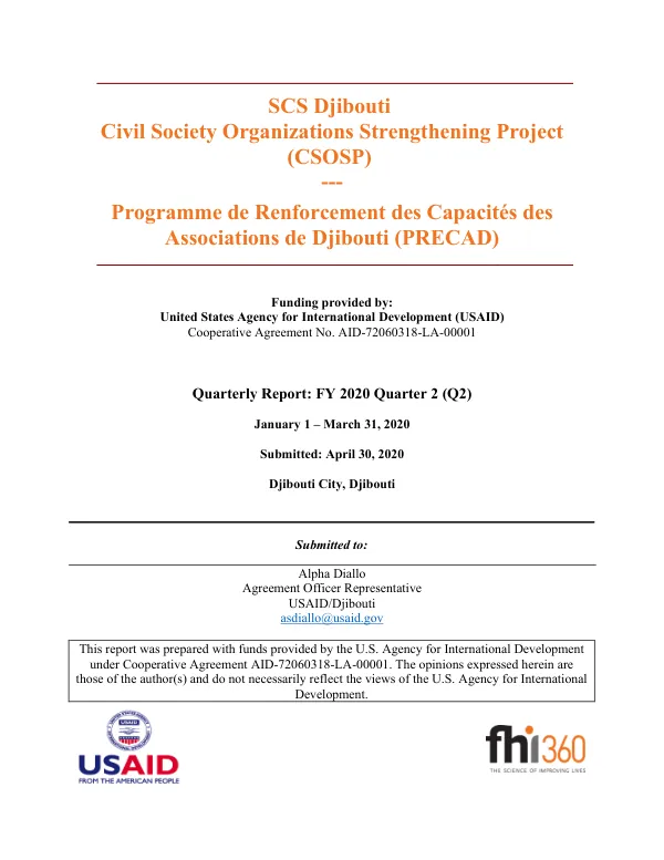 Civil Society Organizations Strengthening Project (CSOSP) Quarterly Report: FY 2020 Quarter 2 (Q2)