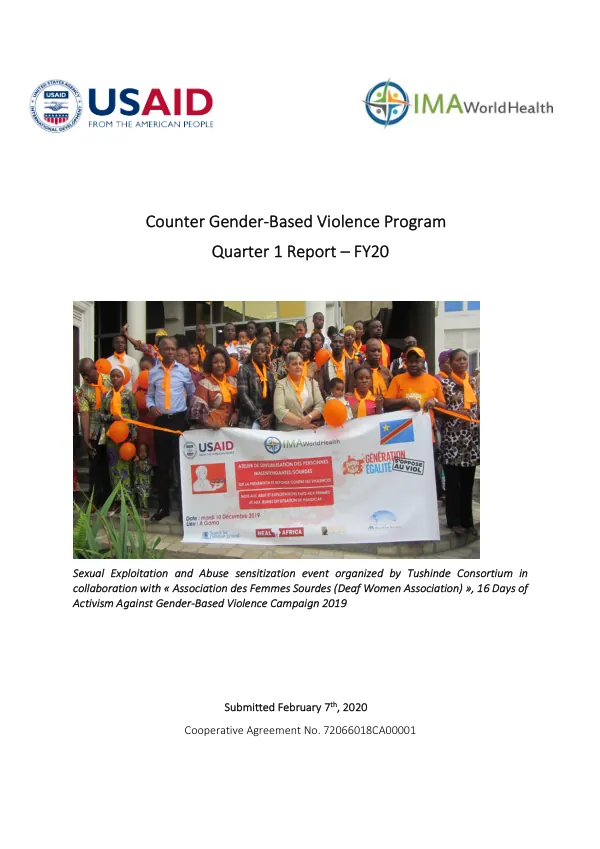 Counter Gender-Based Violence Program, Quarter 1 Report – FY20