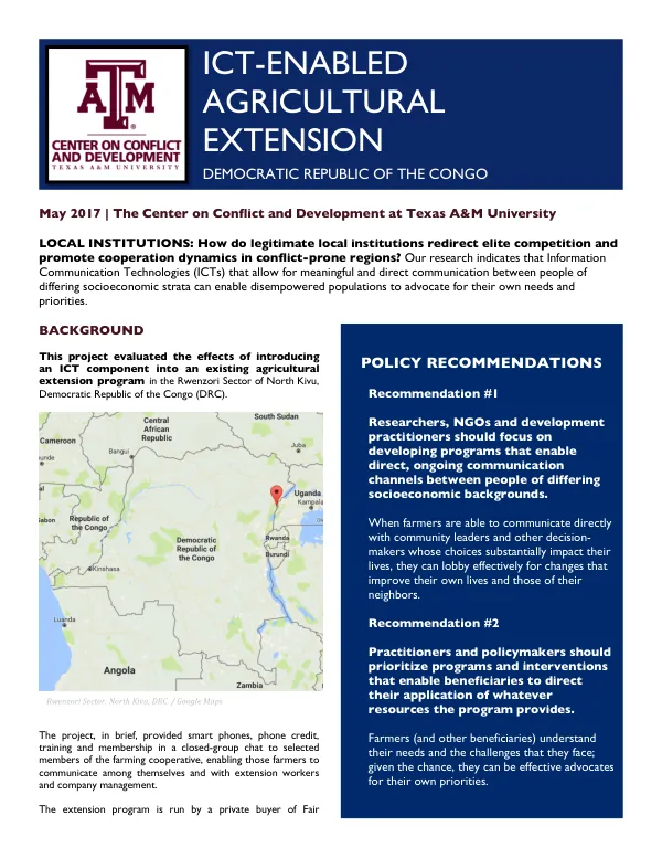ICT-Enabled Agricultural Extension in the Democratic Republic of the Congo: Policy Brief