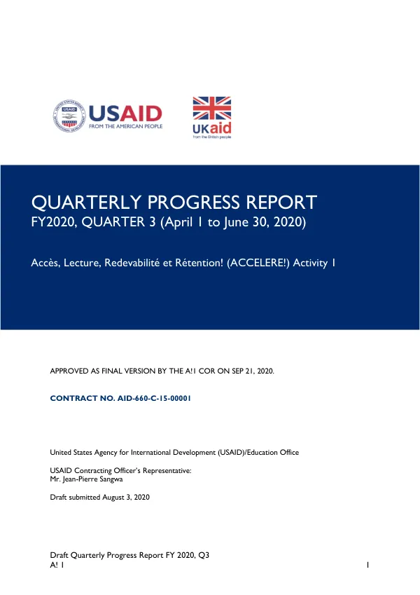 Draft Quarterly Progress Report FY 2020, Q3