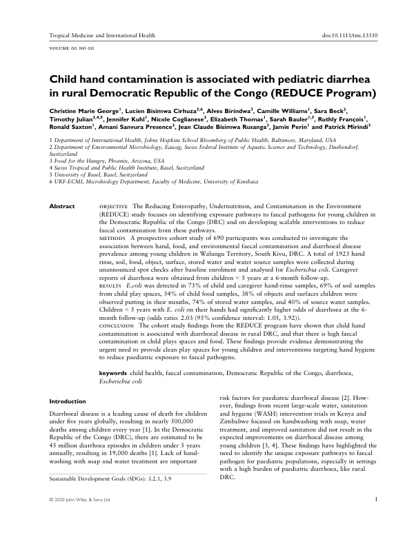 Child hand contamination and diarrhea in DRC