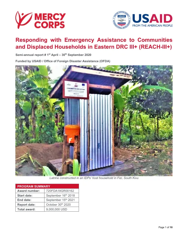 Responding with Emergency Assistance to Communities and Displaced Households in Eastern DRC III+ (REACH-III+)
