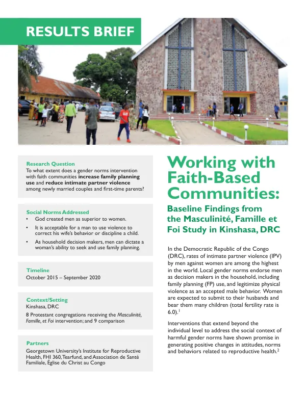 Baseline Findings from the Masculinité, Famille et Foi Study in Kinshasa, DRC