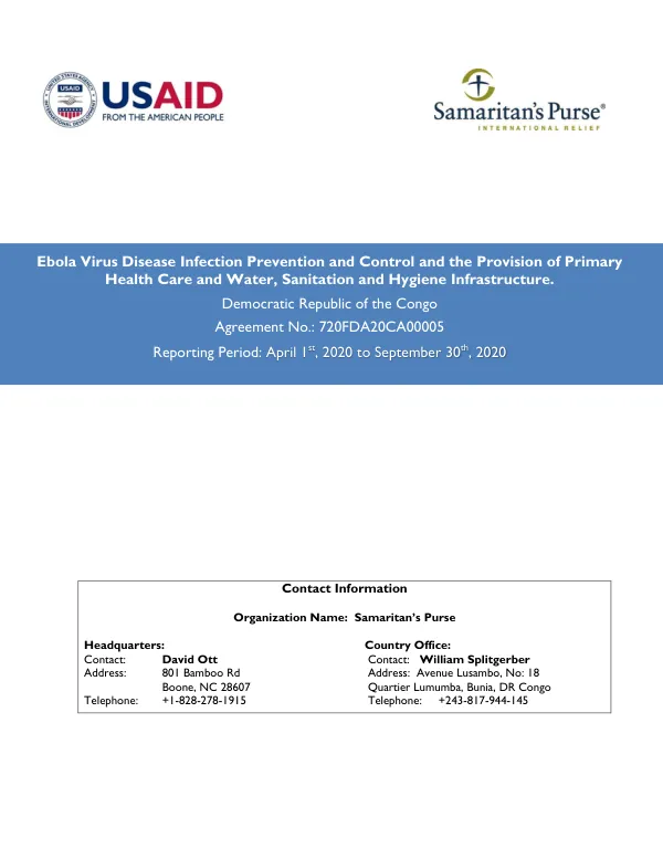 Ebola Virus Disease Infection Prevention and Control and the Provision of Primary Health Care and Water, Sanitation and Hygiene Infrastructure Semi-annual Report, October 30th, 2020, Agreement No: 720FDA20CA00005