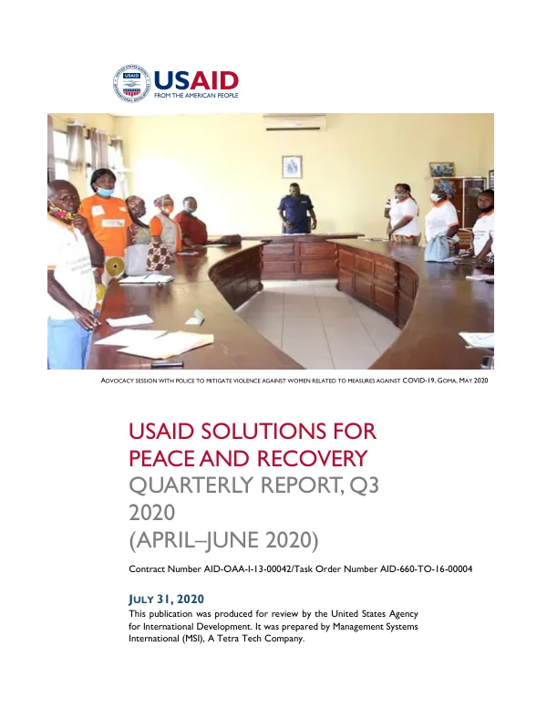 USAID Solutions for Peace and Recovery Quarterly Report, Q3 FY2020 (April – June 2020)