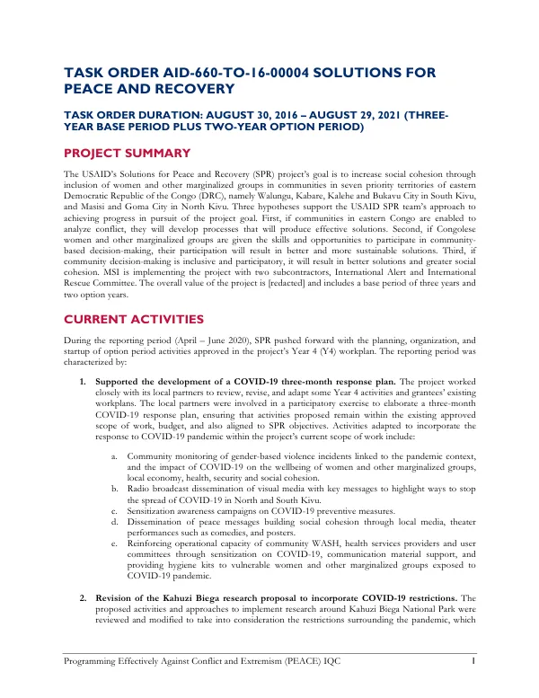 Programming Effectively Against Conflict and Extremism (PEACE) IQC
