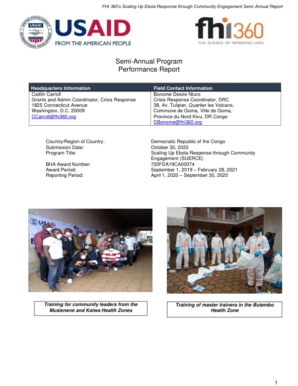 FHI 360’s Scaling Up Ebola Response through Community Engagement Semi Annual Report