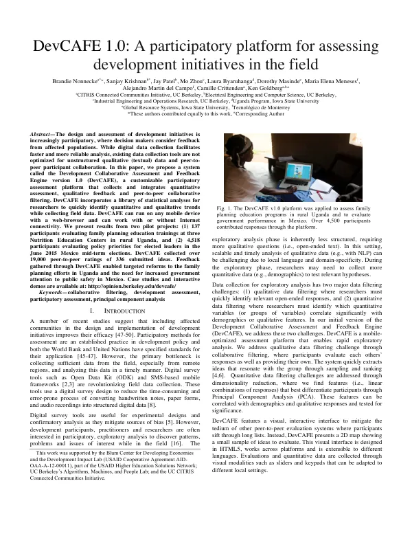 Development Collaborative Assessment and Feedback Engine (DevCAFE) 1.0: A Participatory Platform for Assessing Development Initiatives in the Field