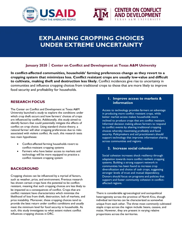 Cropping Choices and Conflict in North Kivu, Democratic Republic of the Congo