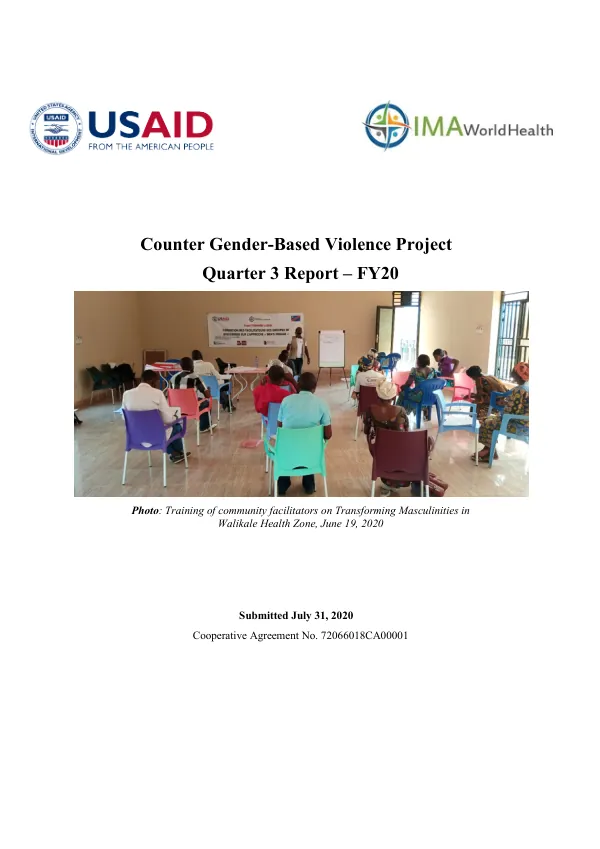 Counter Gender-Based Violence Project, Quarter 3 Report, FY20