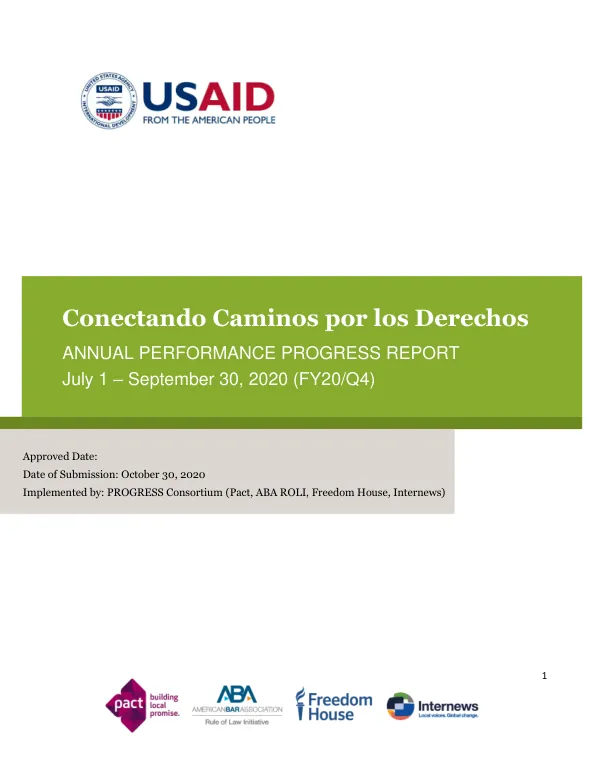 Annual Performance Progress Report: Conectando Caminos por los Derechos (CCD) - July 1 – September 30, 2020 (FY20/Q4)