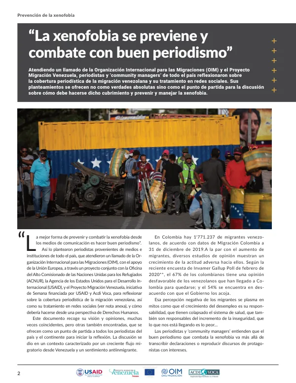Prevención de la xenofobia: Reflexiones sobre la cobertura periodística de la migración venezolana