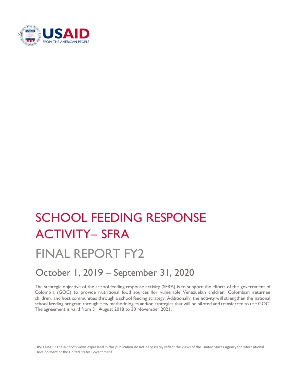 School Feeding Response Activity (SFRA) Final Report FY2