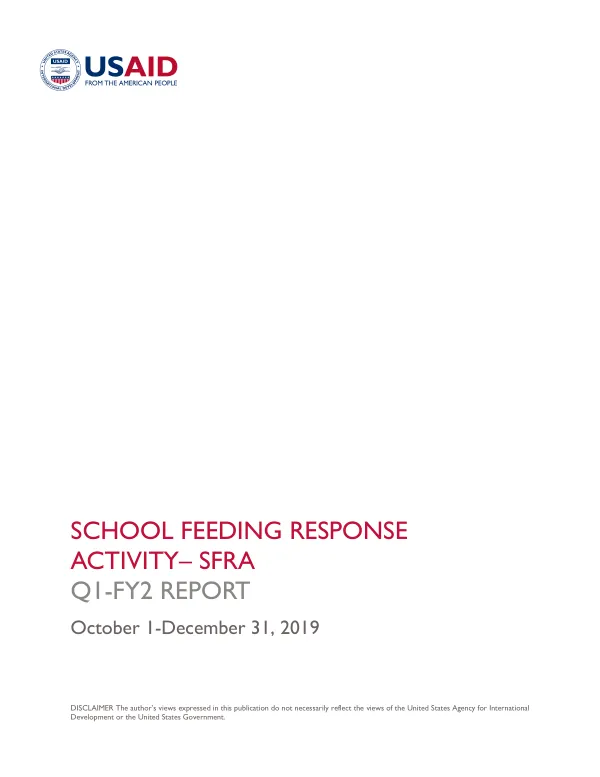 School Feeding Response Activity (SFRA) Q1-FY2 Report