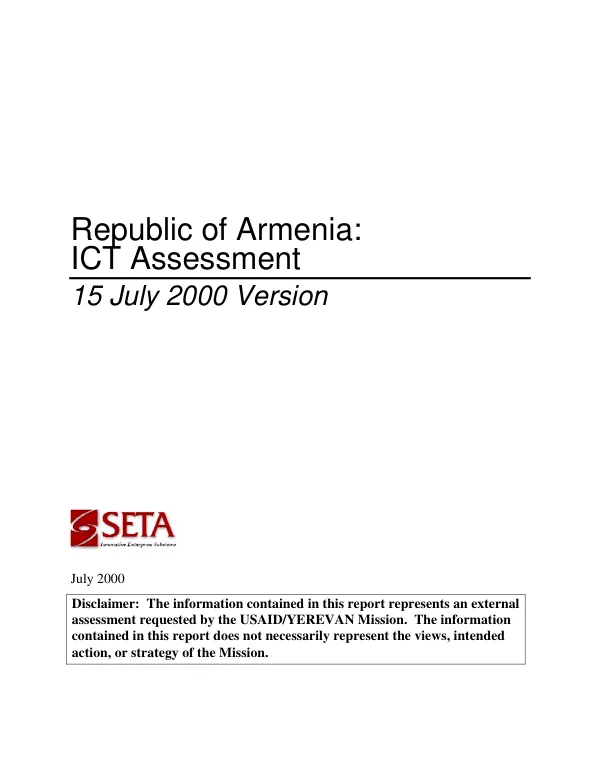 Republic of Armenia : ICT assessment -- 15 July 2000 version