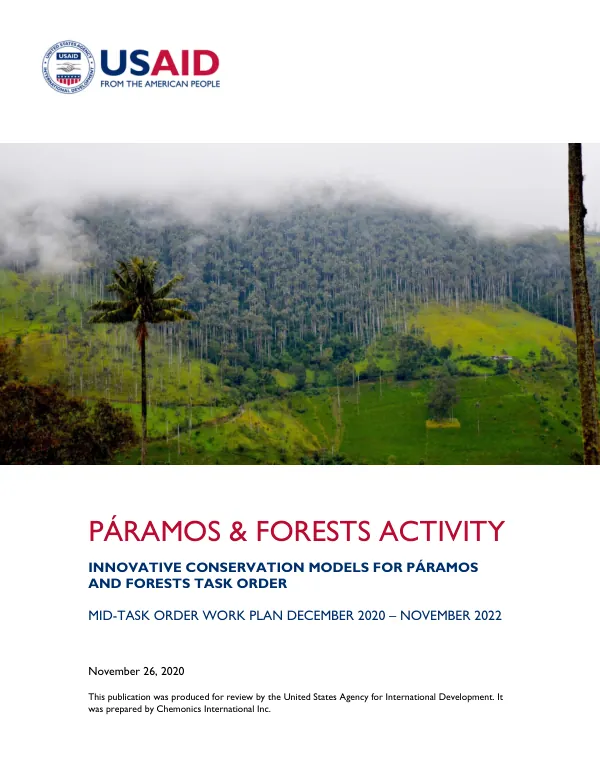 Innovative Conservation Models for Páramos and Forests Task Order Work Plan