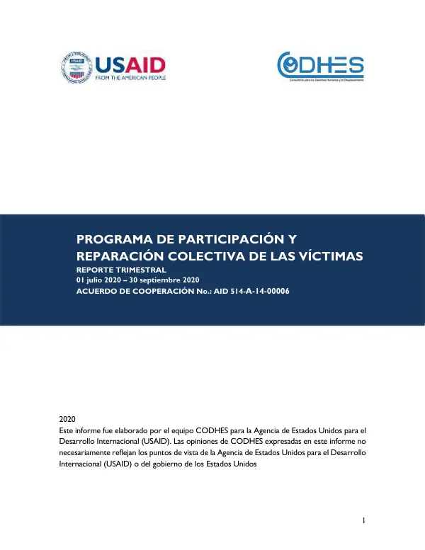 Programa de Participación y Reparación Colectiva de las Víctimas: Informe Trimestral